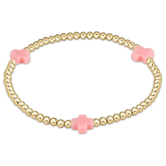 EGIRL SIGNATURE CROSS GOLD PATTERN 3MM BEAD BRACELET - PINK