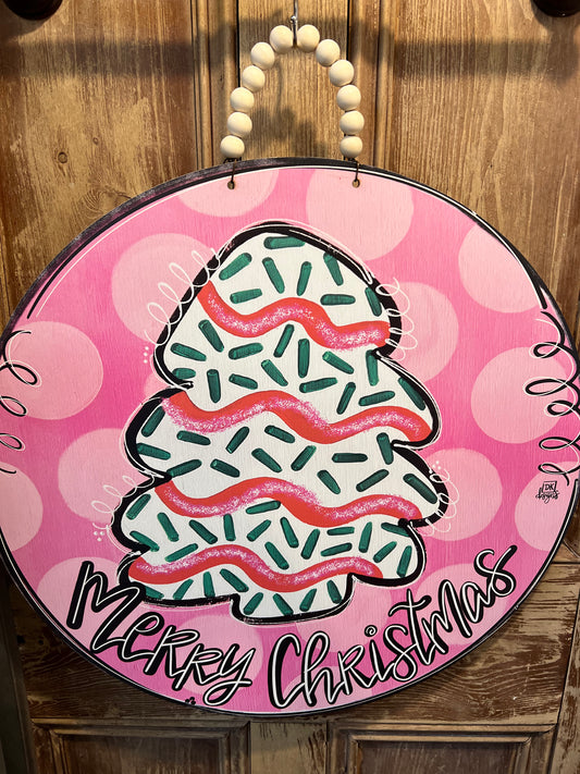 Pink Christmas Tree Door Hanger