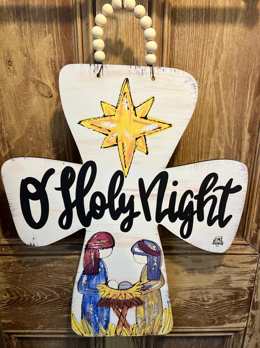 Nativity Cross "O Holy Night" Door Hanger