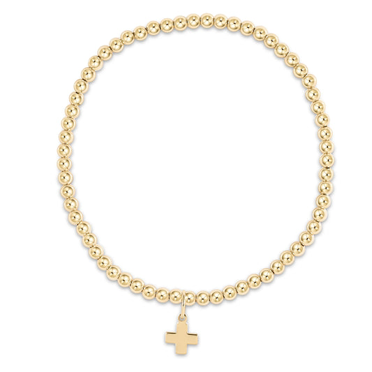 CLASSIC GOLD 3MM BEAD  BRACELET - SIGNATURE CROSS  GOLD CHARM