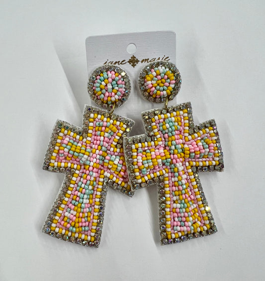 Multicolor Beaded Cross Earrings