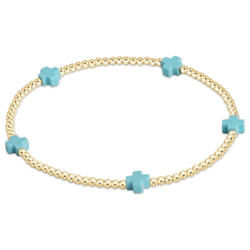 EGIRL SIGNATURE CROSS SMALL  GOLD PATTERN 2MM BEAD  BRACELET - MINT