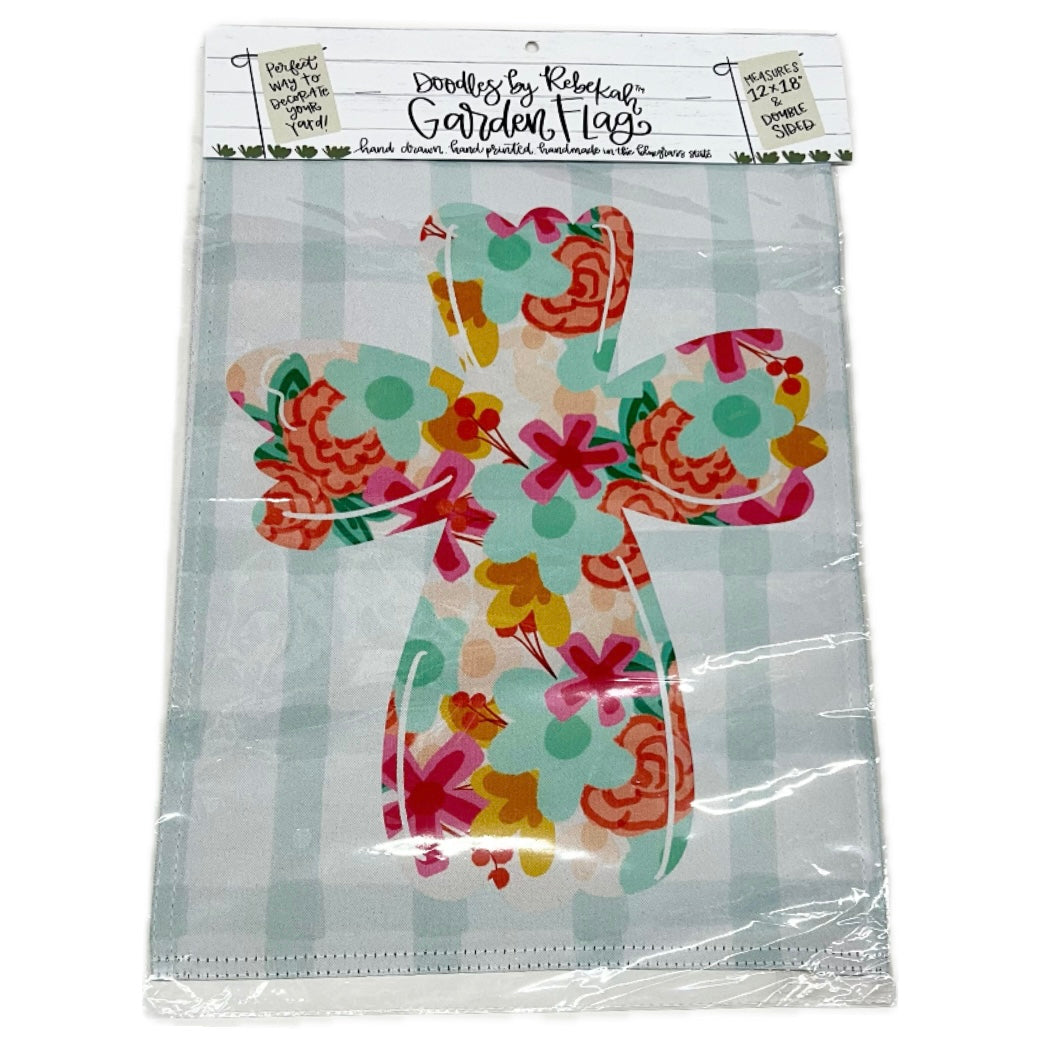 Floral Cross Garden Flag