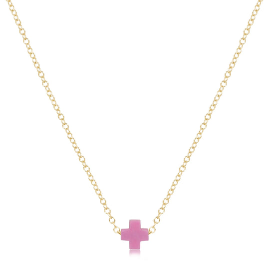16" NECKLACE GOLD - SIGNATURE  CROSS SMALL BRIGHT PINK