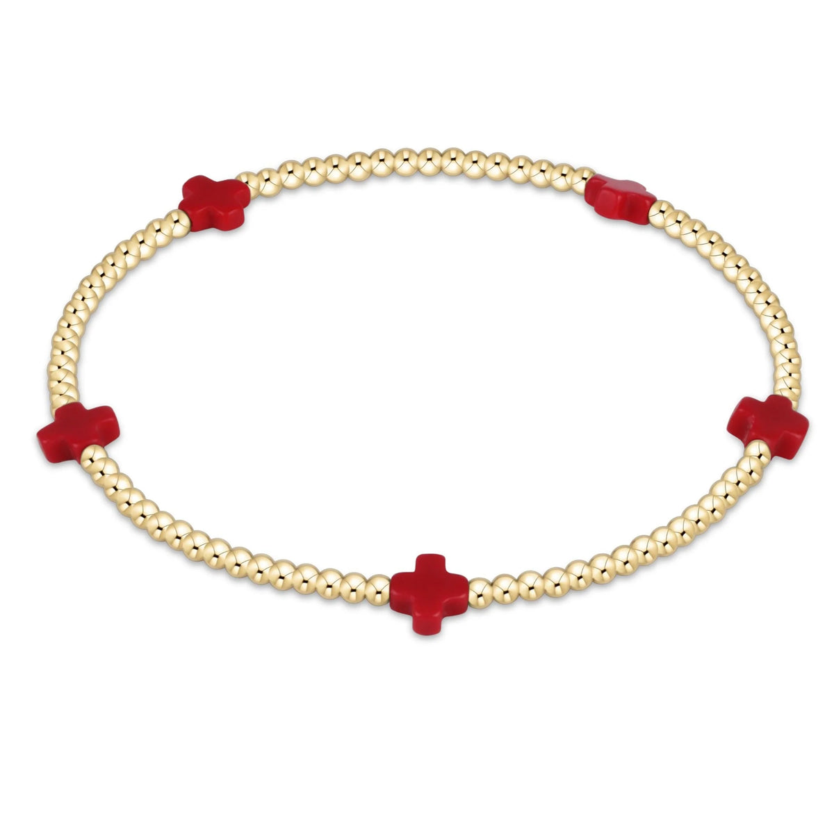 SIGNATURE CROSS SMALL GOLD  PATTERN 2MM BEAD BRACELET -  RED