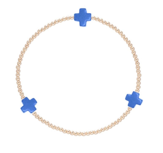 Signature Cross Gold Pattern 2mm Bead Bracelet Cobalt