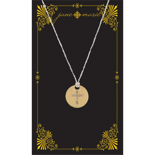 16" Gold Disk Cross on Silver Chain