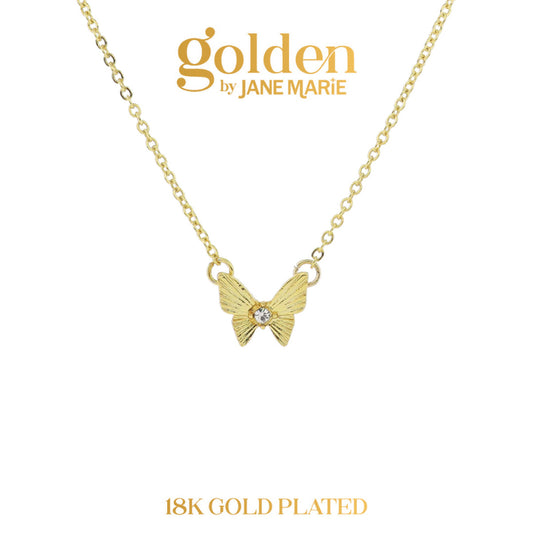Golden Promise! 18K Gold Plated Butterfly with Crystal Necklace