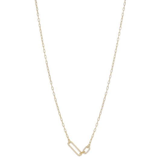 30" Crystal Pave Paperclip Links Necklace in Gold