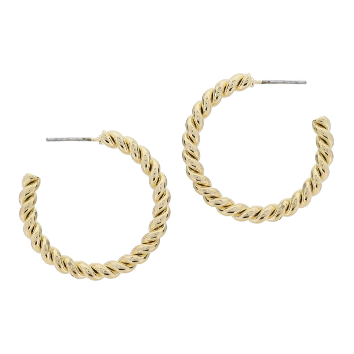 18K Gold Plated Medium Gold Twist Hoop Earrings 1.25"