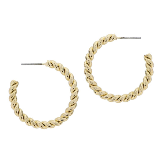 18K Gold Plated Medium Gold Twist Hoop Earrings 1.25"