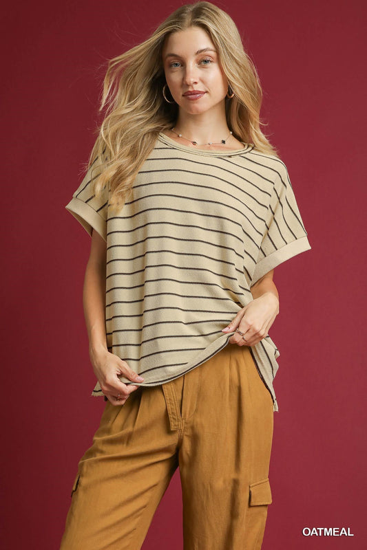 French Terry Oversized Round Neck Top in Oatmeal