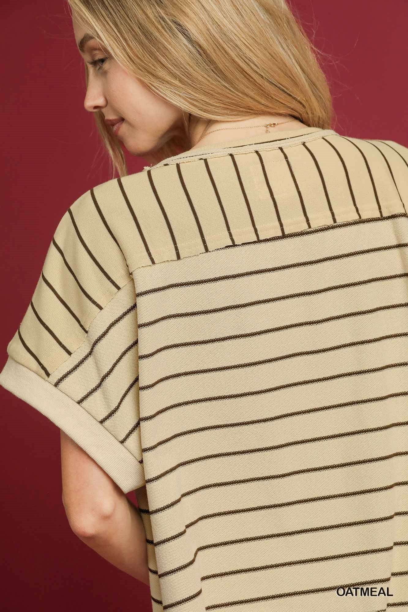 French Terry Oversized Round Neck Top in Oatmeal