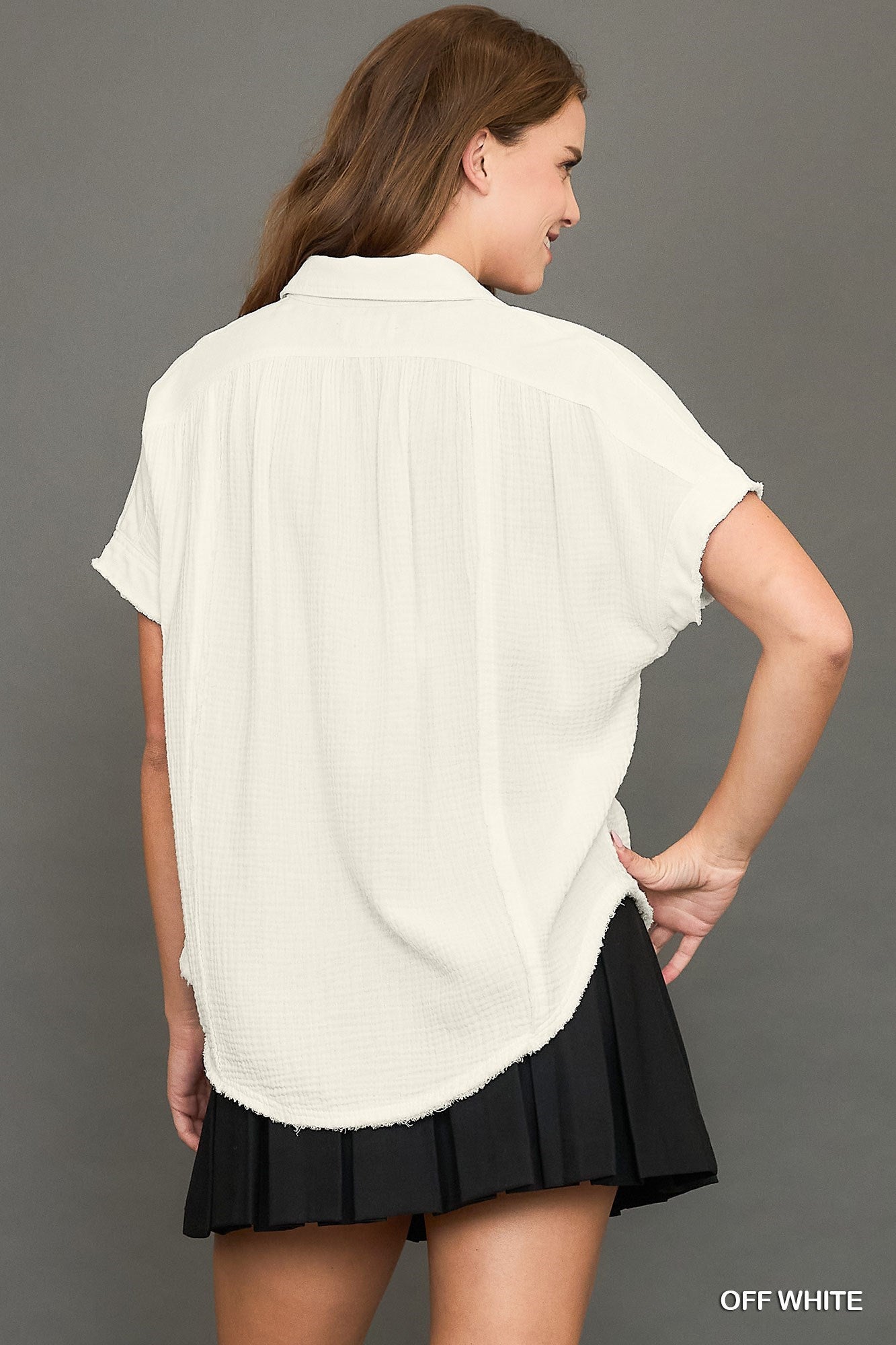 Cotton Gauze Button Down Top in Off White