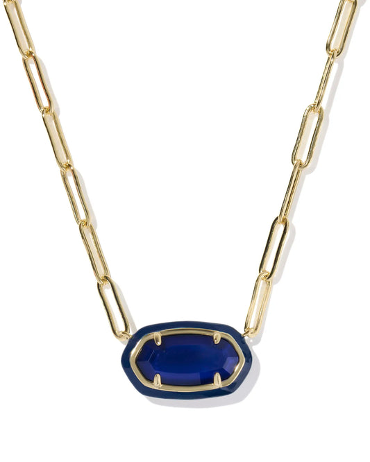 Elisa Enamel Frame Paperclip Necklace Gold Cobalt Illusion