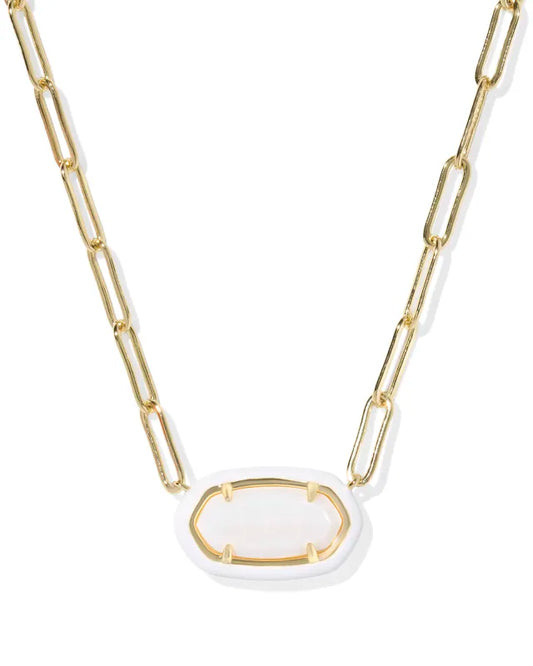 Elisa Enamel Frame Paperclip Necklace Gold White MOP