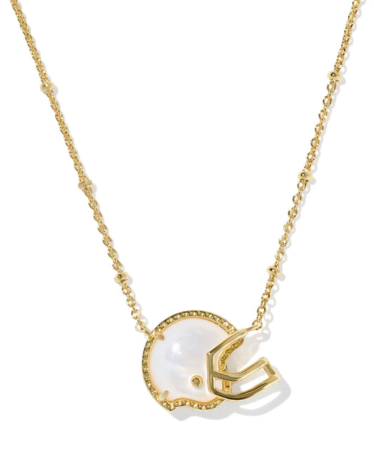 Football Helmet Short Pendant Necklace Gold Mother Of Pearl