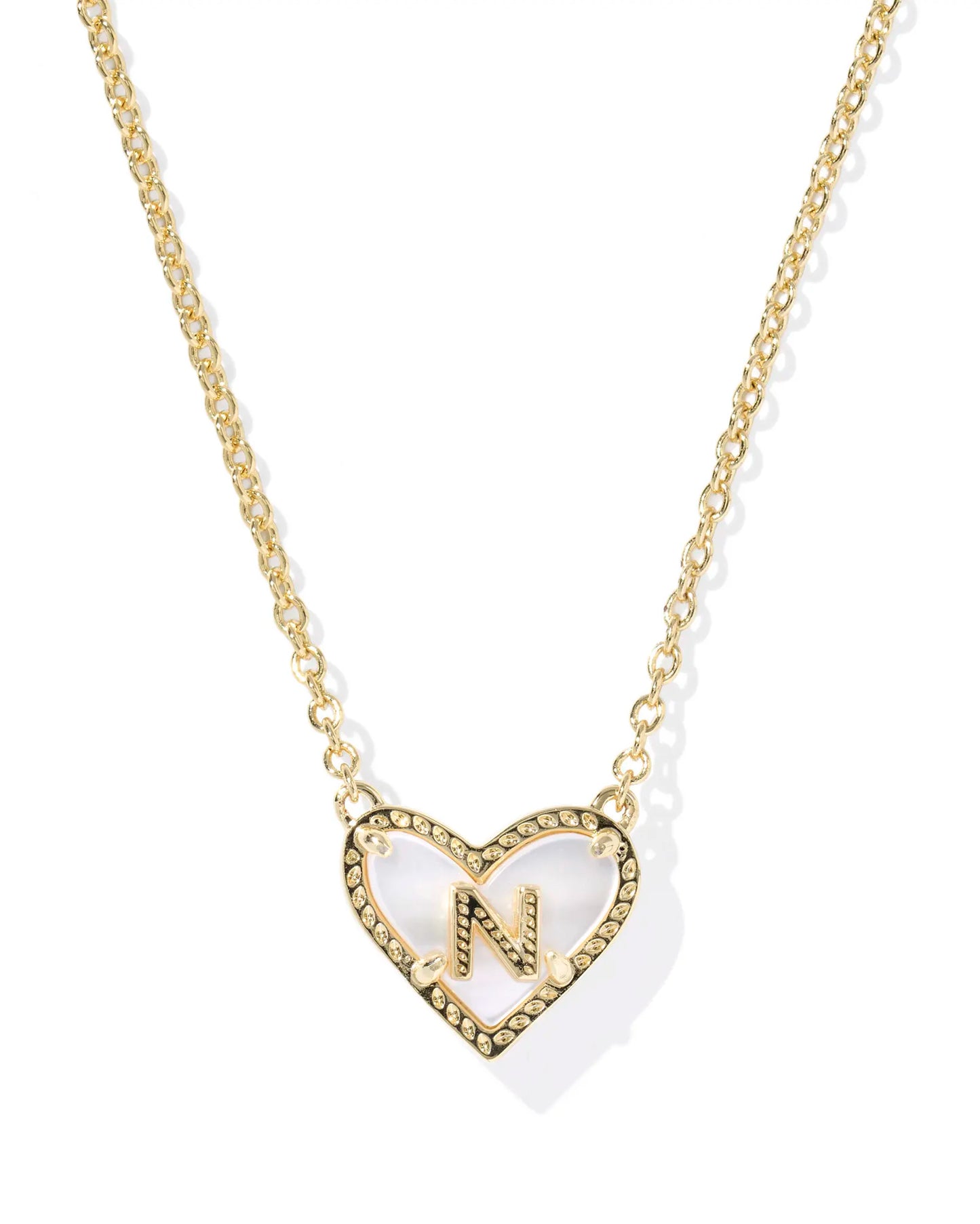 Heart Letter Necklace Gold Mother Of Pearl
