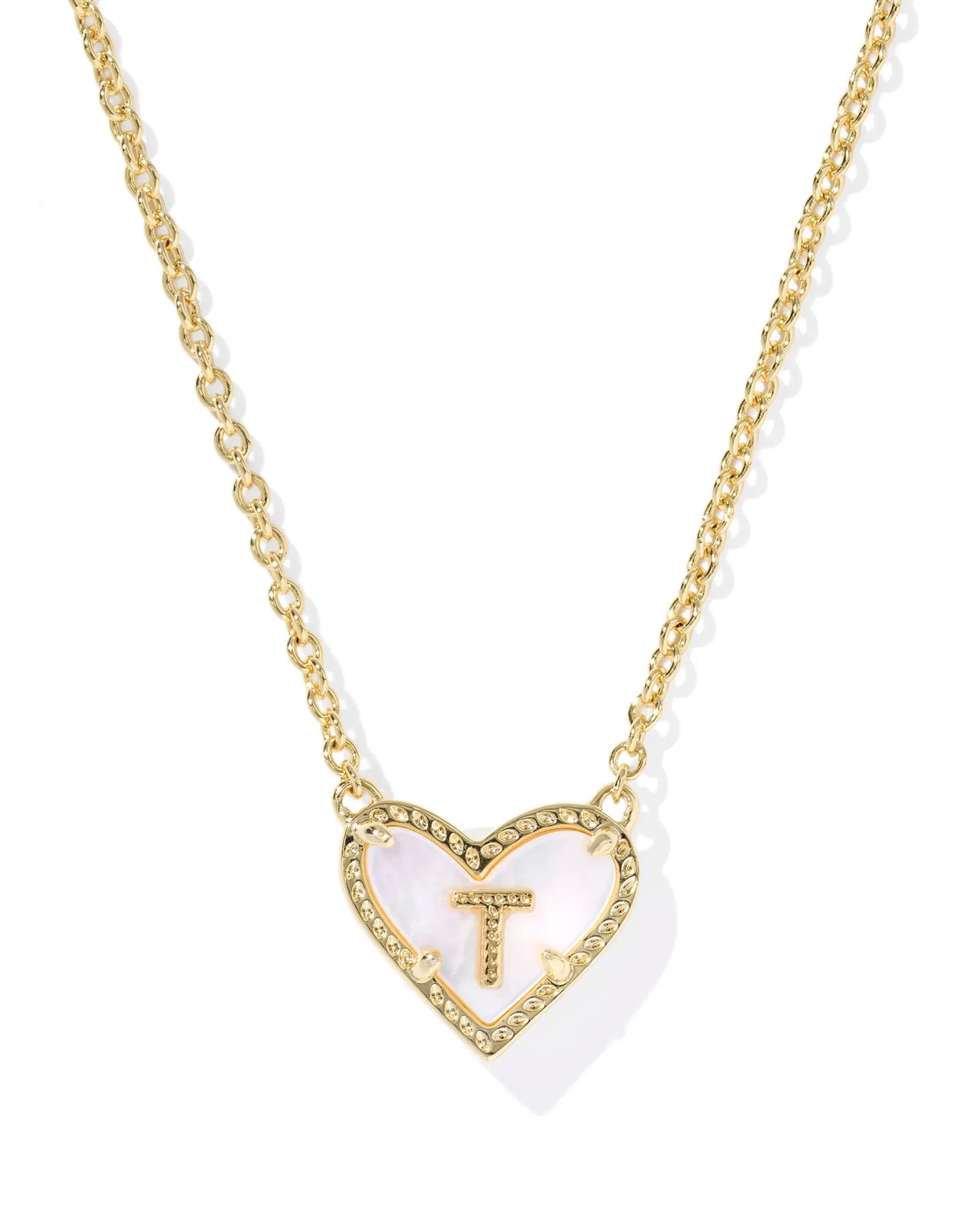 Heart Letter Necklace Gold Mother Of Pearl
