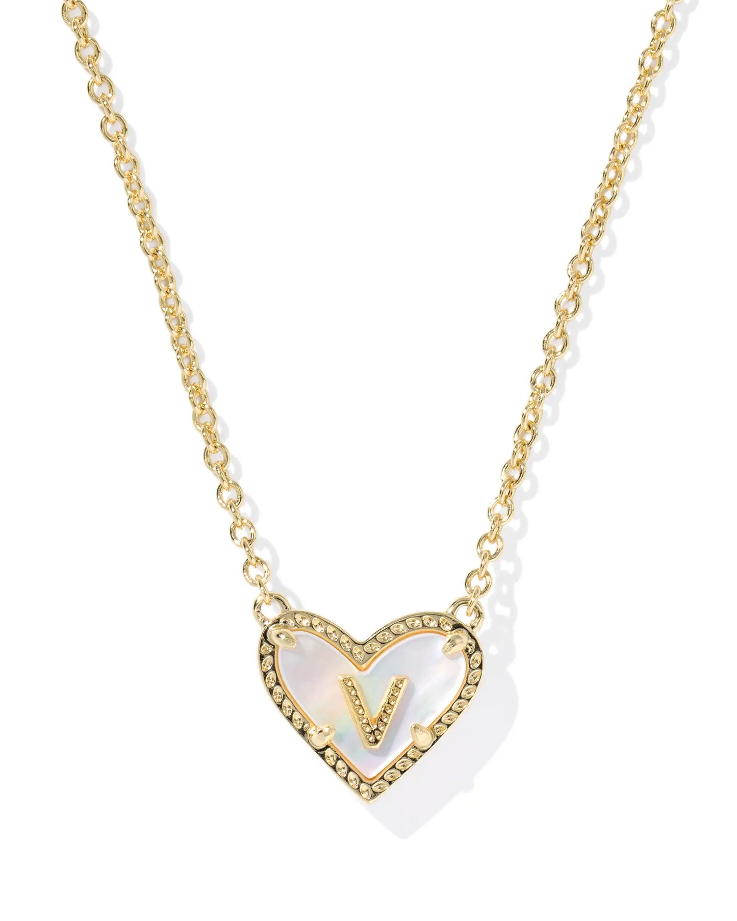 Heart Letter Necklace Gold Mother Of Pearl