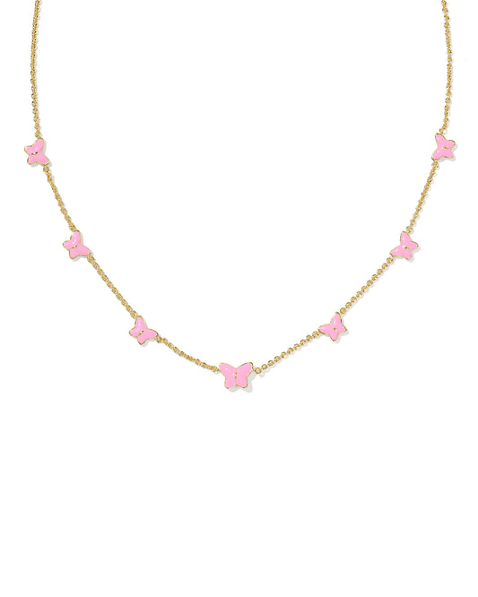 Lillia Butterfly Enamel Strand Necklace in Gold Pink
