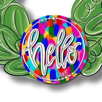 Black and White Bow Wreath Door Hanger w/ Hello Multi