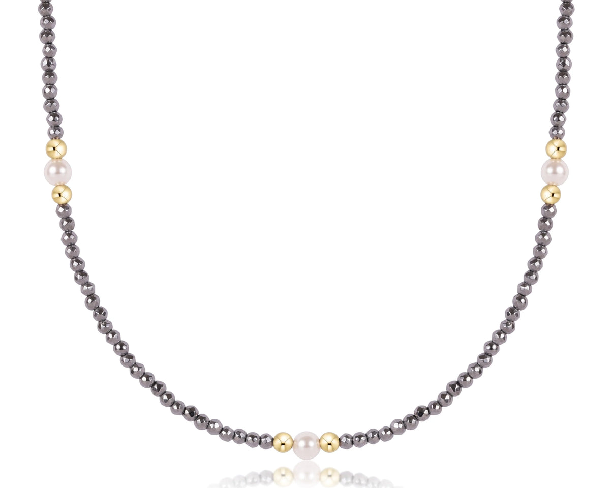 choker beaded - purpose pearl 4mm silver faceted hematite 17"