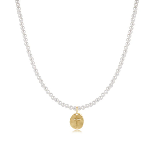 17" CHOKER CLASSIC PEARL 3MM  BEAD - INSPIRE SMALL GOLD  CHARM