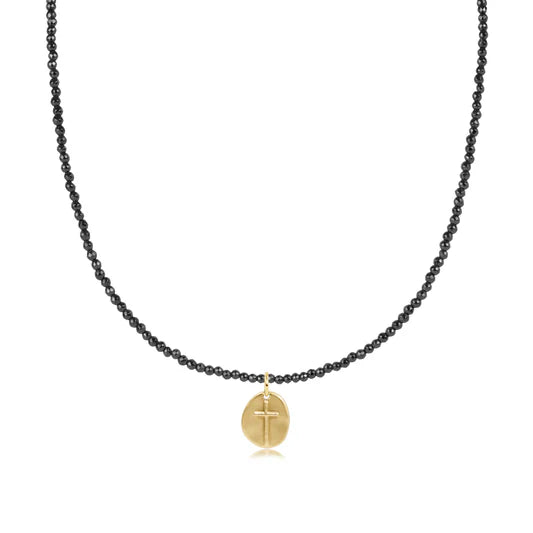 15" CHOKER FACETED HEMATITE  2MM BEAD - INSPIRE SMALL GOLD  CHARM