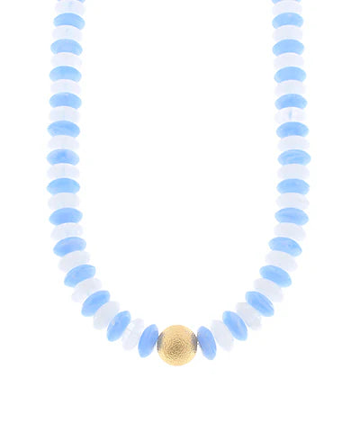 Metal Ball & Rondelle Beads Necklace in Blue/Gold