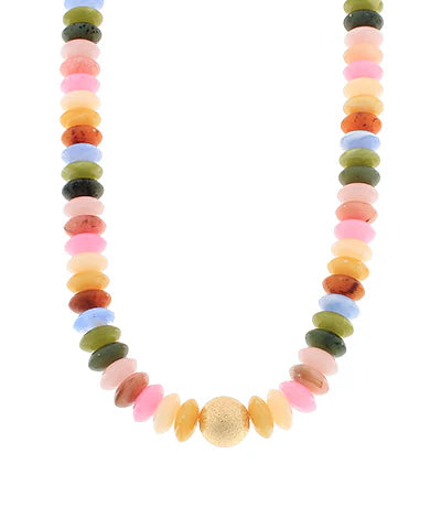 Metal Ball & Rondelle Beads Necklace in Multi/Gold