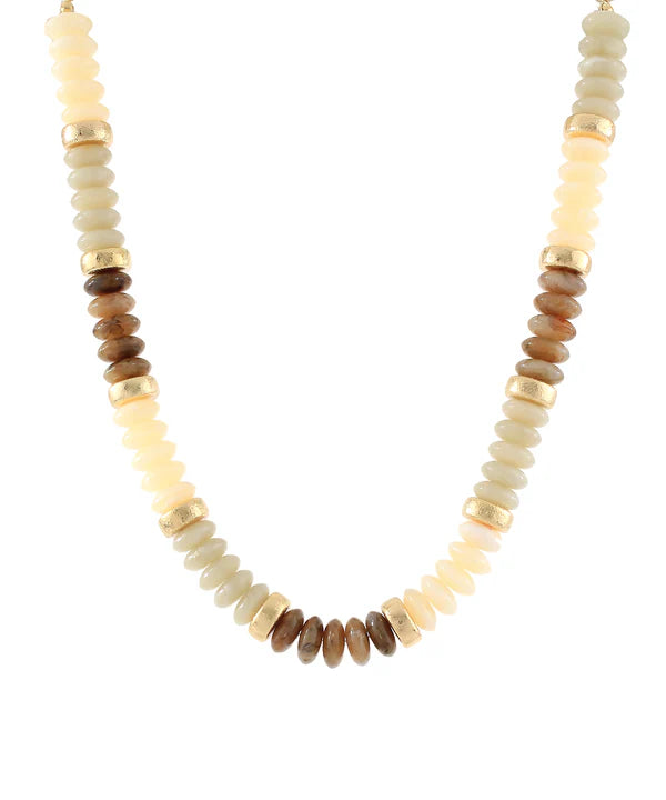 Color Wide Bead & CCB Stand Necklace in Ivory/Gold