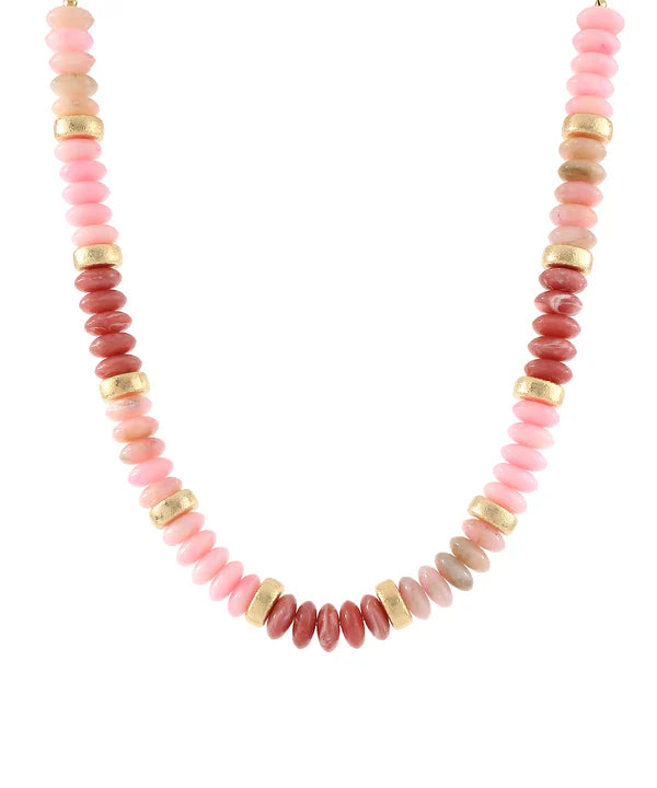 Color Wide Bead & CCB Stand Necklace in Pink/Gold