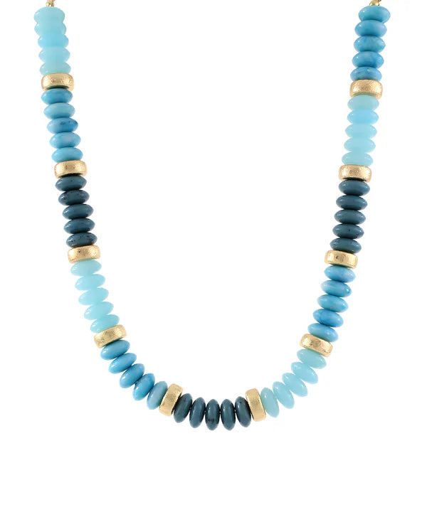 Color Wide Bead & CCB Stand Necklace in Turquoise/Gold