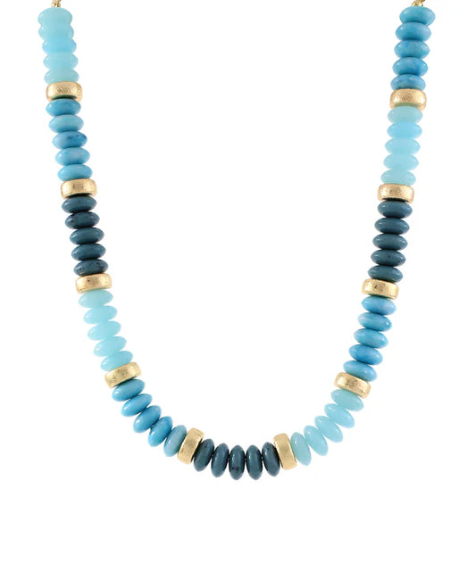 Color Wide Bead & CCB Stand Necklace in Turquoise/Gold