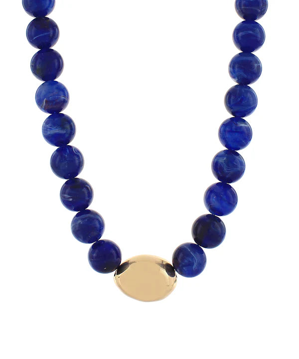 Marble Stone Ball & Accent Organic Necklace in Royal Blue