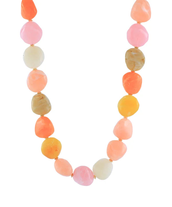 Multi Color Stone Bead Necklace in Pink Multi