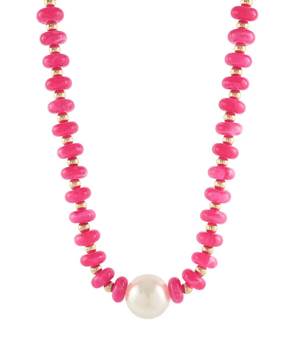 Pearl Accent Rondelle Bead Necklace Pink