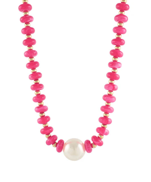 Pearl Accent Rondelle Bead Necklace Pink