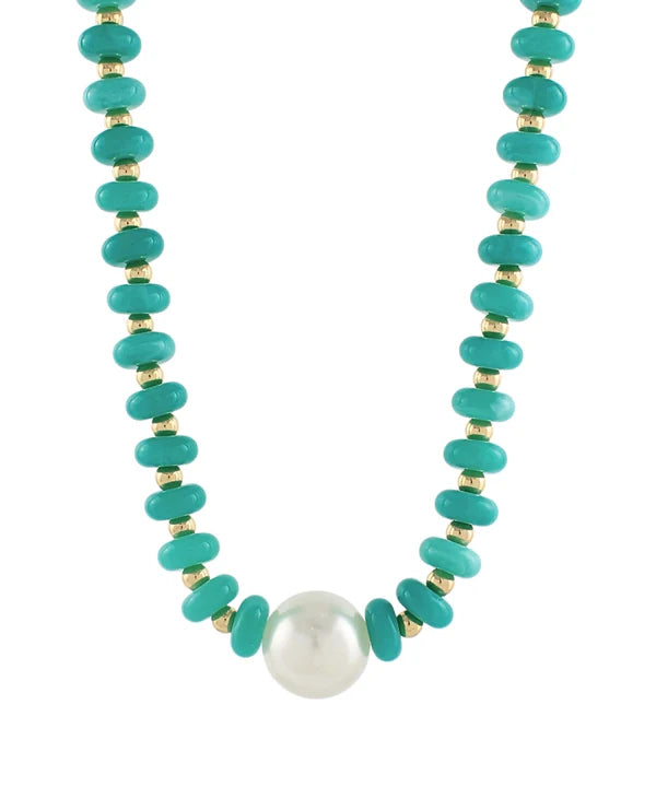 Pearl Accent Rondelle Bead Necklace Turquoise