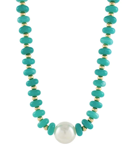 Pearl Accent Rondelle Bead Necklace Turquoise