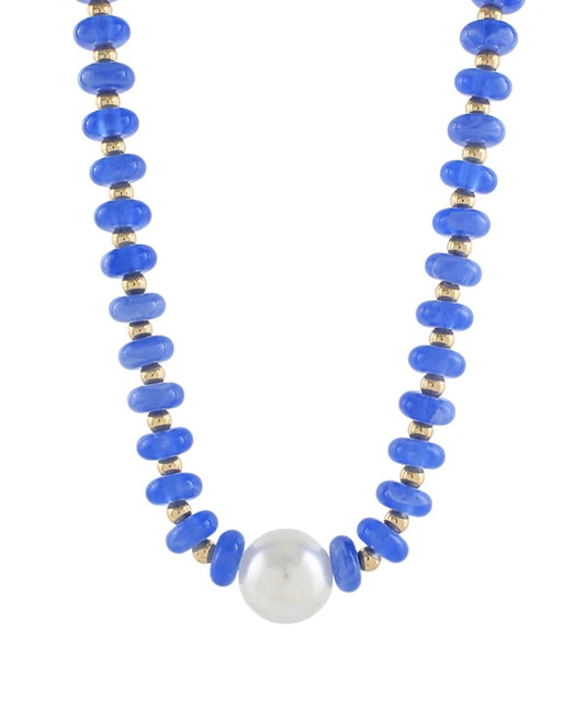 Pearl Accent Rondelle Bead Necklace Blue