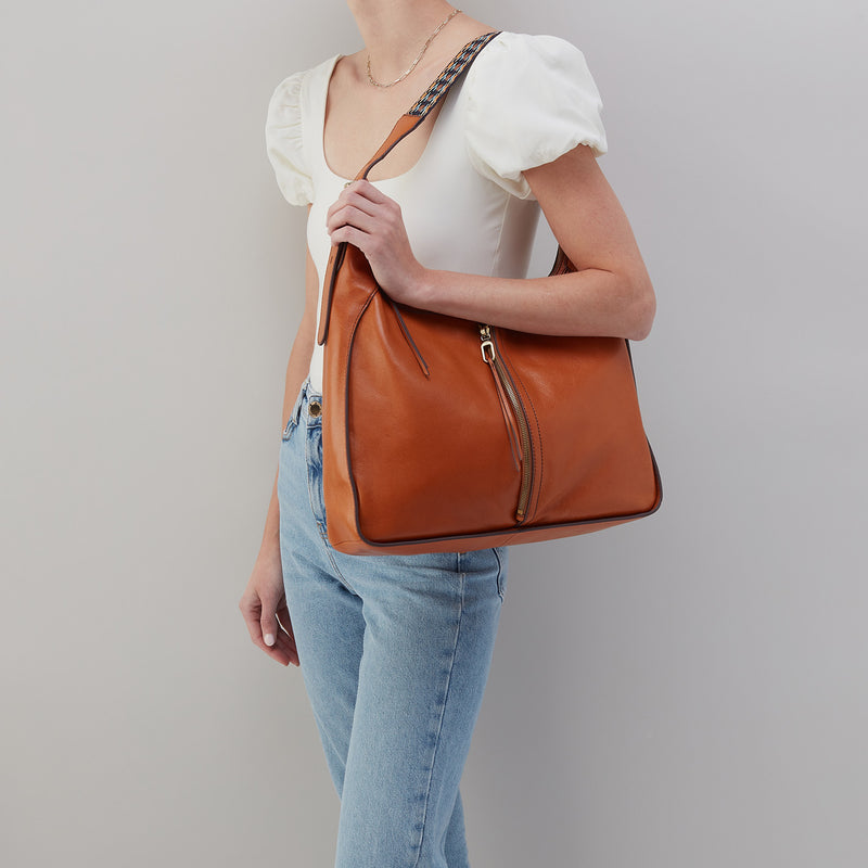 Bellamy Front Zip Hobo Bag in Honey Brown