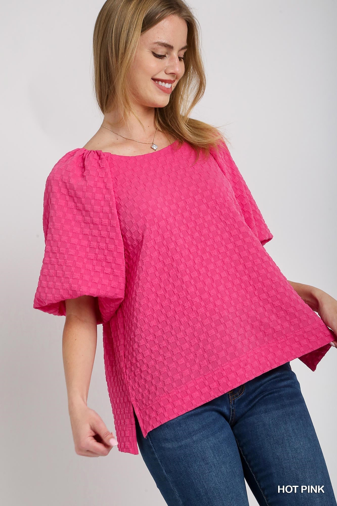 Jacquard Puff Sleeve Top