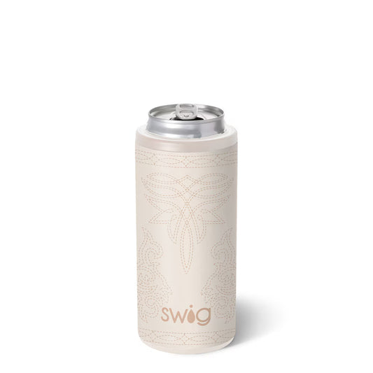 Saddle Stitch Cream Skinny Can Cooler 12oz