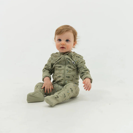 Baby Zip up in Flying Ducks Green