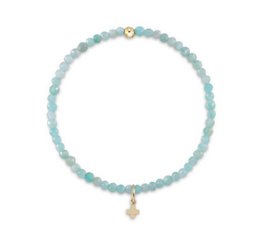 Gemstone 3mm Bead Bracelet Aquamarine Signature Cross