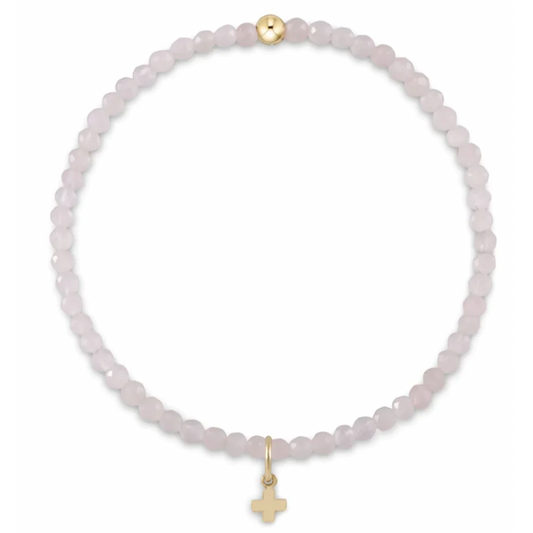 Gemstone 3mm Bead Bracelet with Signature Cross Rose Quartz