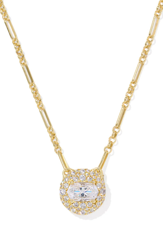 Bella Short Pendant Necklace in Gold White Cz