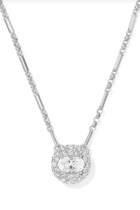 Bella Short Pendant Necklace in Silver White Cz